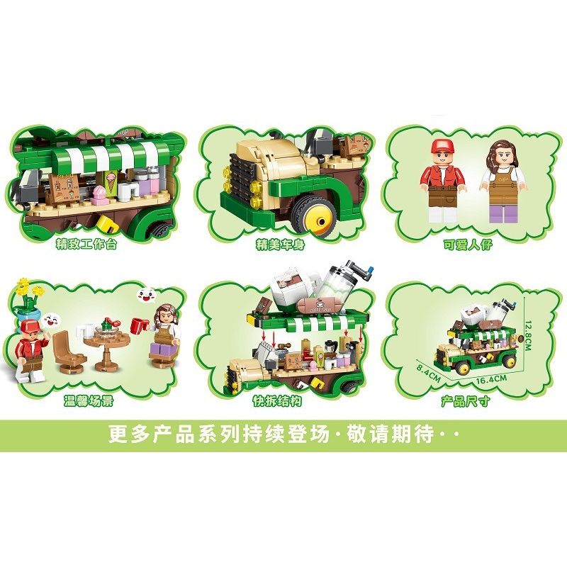 MINGDI LEIBAO 10142 non  TÌM XE BÁN ĐỒ ĂN RICH COFFEE TRUCK bộ đồ chơi xếp lắp ráp ghép mô hình FOOD CART 513 khối