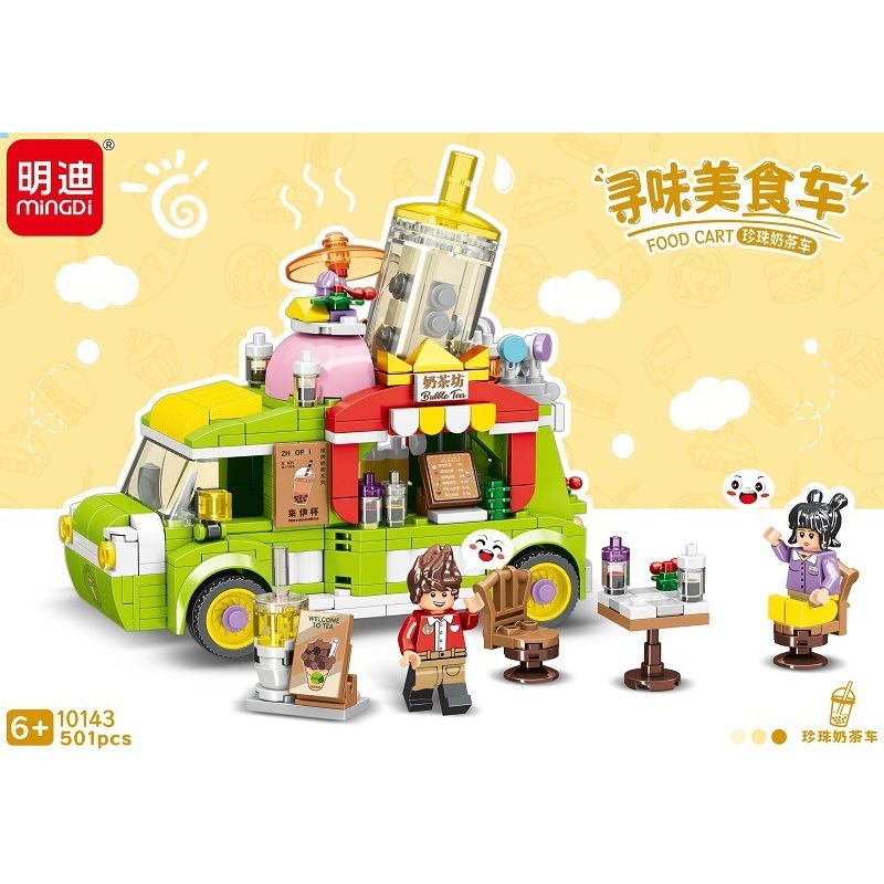 MINGDI LEIBAO 10143 non  TÌM XE BÁN ĐỒ ĂN TRÀ SỮA bộ đồ chơi xếp lắp ráp ghép mô hình FOOD CART 501 khối
