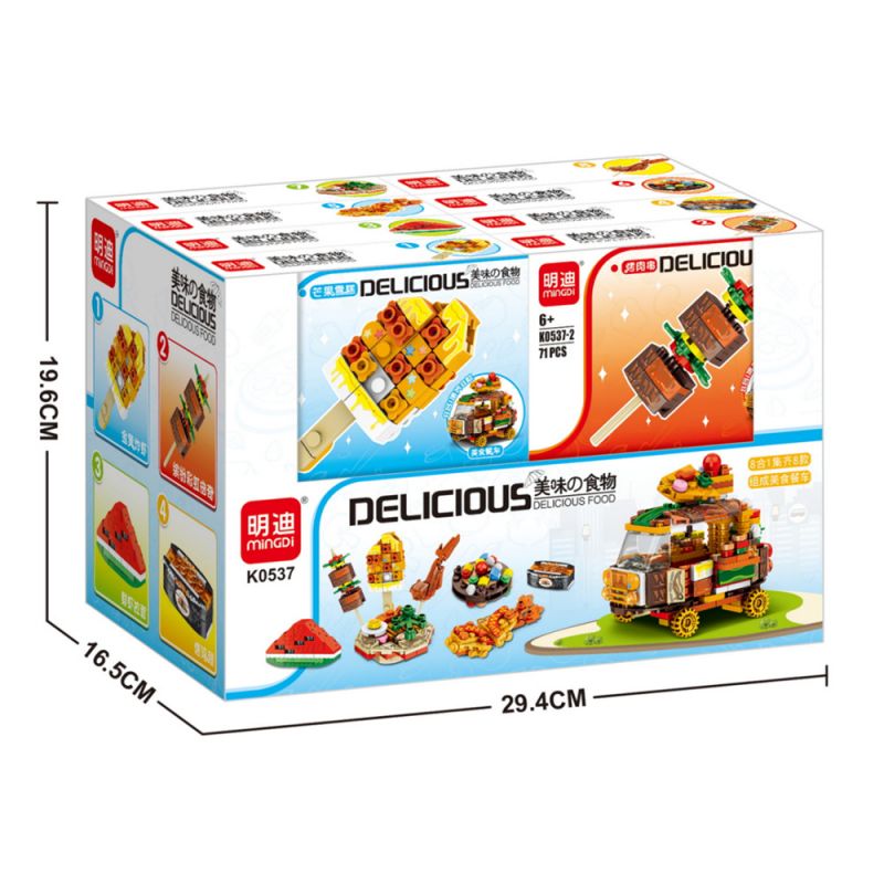 MINGDI LEIBAO K0537 0537 non Lego 8 LOẠI MÓN ĂN NGON KEM XOÀI KEBAB DƯA HẤU MÁT LẠNH SUSHI TRỨNG CÁ TÔM CHIÊN VÀNG BÁNH QUY CẦU VỒNG ĐẦY MÀU SẮC RAMEN CÁNH GÀ NƯỚNG bộ đồ chơi xếp lắp ráp ghép mô hình 563 khối