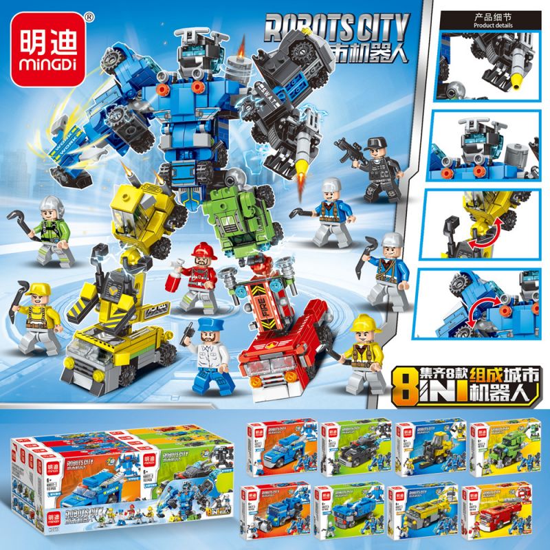 MINGDI LEIBAO K0517 0517 non  ROBOT ĐÔ THỊ 8 TỔ HỢP bộ đồ chơi xếp lắp ráp ghép mô hình 862 khối