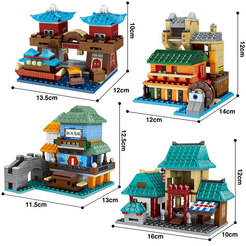 MINGDI LEIBAO K0500 0500 non Lego 4 LOẠI HÌNH KIẾN ​​TRÚC CỔ ĐIỂN PHƯỢNG HOÀNG TRẤN BẾN CẢNG GIANG NAM CHIẾT WUZHEN NHÀ SÁCH bộ đồ chơi xếp lắp ráp ghép mô hình Military Army Quân Sự Bộ Đội 1051 khối