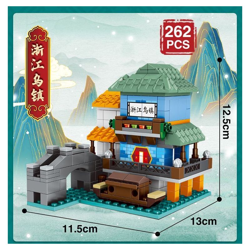 MINGDI LEIBAO K0500 0500 non  4 LOẠI HÌNH KIẾN ​​TRÚC CỔ ĐIỂN PHƯỢNG HOÀNG TRẤN BẾN CẢNG GIANG NAM CHIẾT WUZHEN NHÀ SÁCH bộ đồ chơi xếp lắp ráp ghép mô hình Military Army Quân Sự Bộ Đội 1051 khối