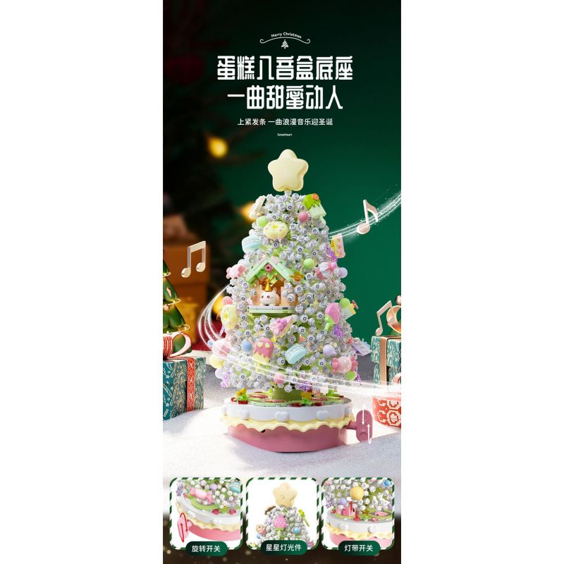 SEMBO 605034 non  HỘP NHẠC CÂY THÔNG NOEL TÌNH YÊU bộ đồ chơi xếp lắp ráp ghép mô hình Creator CHRISTMAS Sáng Tạo 1365 khối