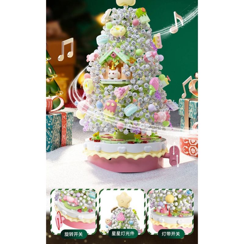 SEMBO 605034 non  HỘP NHẠC CÂY THÔNG NOEL TÌNH YÊU bộ đồ chơi xếp lắp ráp ghép mô hình Creator CHRISTMAS Sáng Tạo 1365 khối