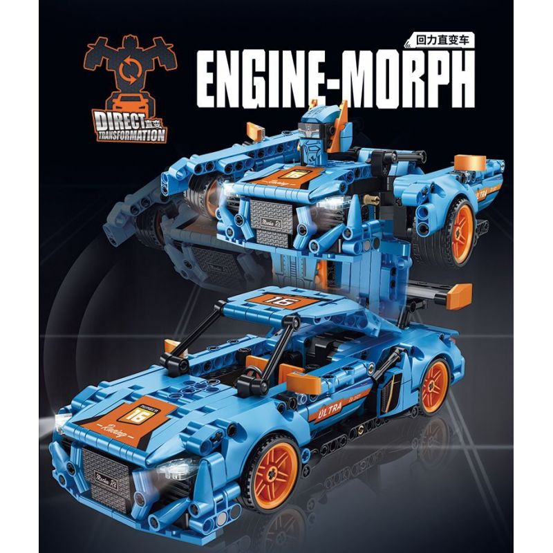 FORANGE FC9116 9116 non  XE BIẾN ÁP TRỰC TIẾP KÉO LÙI MÀU XANH CAM bộ đồ chơi xếp lắp ráp ghép mô hình  ENGINE MORPH Kỹ Thuật Công Nghệ Cao Mô Hình Phương Tiện 611 khối