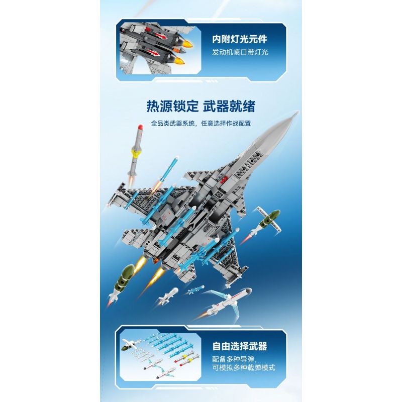 SEMBO 202190 non  MỘT QUỐC GIA HÙNG MẠNH MÁY BAY CHIẾN ĐẤU TRÊN TÀU SÂN J-15 bộ đồ chơi xếp lắp ráp ghép mô hình Military Army Quân Sự Bộ Đội 1298 khối