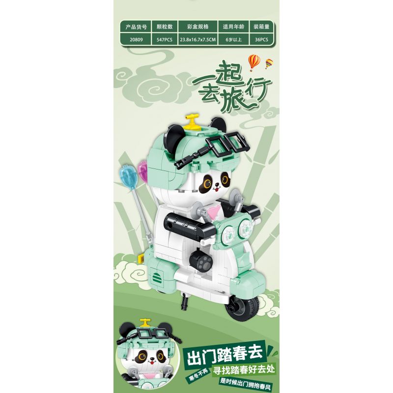 DOUBLE HEIGHT 20809 non  XE MÁY GẤU TRÚC bộ đồ chơi xếp lắp ráp ghép mô hình PANDA MOTORCYCLE RIDER 547 khối