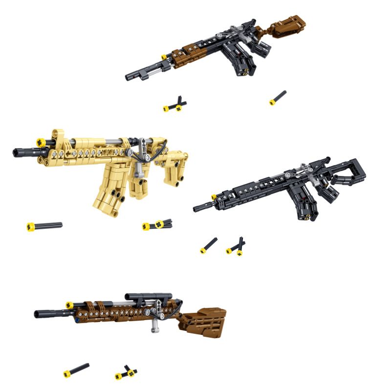 ZHEGAO 946001 non  4 LOẠI SÚNG TIỂU LIÊN bộ đồ chơi xếp lắp ráp ghép mô hình Military Army Quân Sự Bộ Đội 600 khối