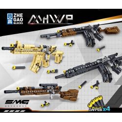 ZHEGAO 946001 non  4 LOẠI SÚNG TIỂU LIÊN bộ đồ chơi xếp lắp ráp ghép mô hình Military Army Quân Sự Bộ Đội 600 khối