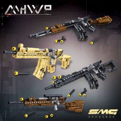 ZHEGAO 946001 non  4 LOẠI SÚNG TIỂU LIÊN bộ đồ chơi xếp lắp ráp ghép mô hình Military Army Quân Sự Bộ Đội 600 khối