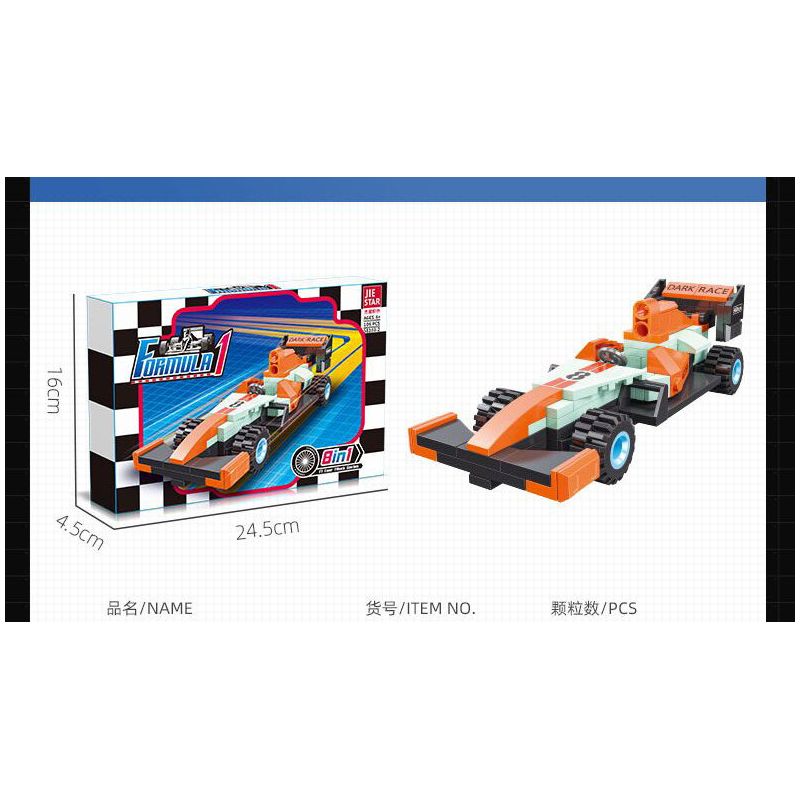JIESTAR 58103 non  XE DU LỊCH F1 8 TỔ HỢP bộ đồ chơi xếp lắp ráp ghép mô hình Racers FORMULA 1 Đua Tốc Độ 862 khối