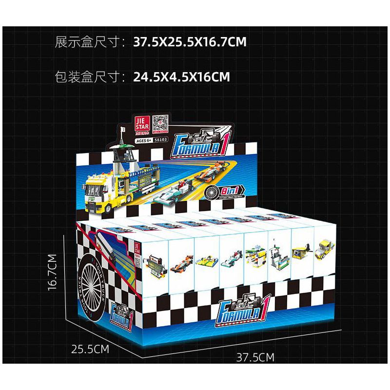 JIESTAR 58103 non  XE DU LỊCH F1 8 TỔ HỢP bộ đồ chơi xếp lắp ráp ghép mô hình Racers FORMULA 1 Đua Tốc Độ 862 khối