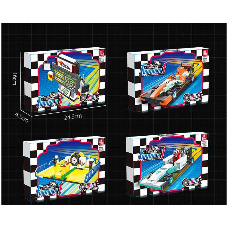 JIESTAR 58103 non  XE DU LỊCH F1 8 TỔ HỢP bộ đồ chơi xếp lắp ráp ghép mô hình Racers FORMULA 1 Đua Tốc Độ 862 khối