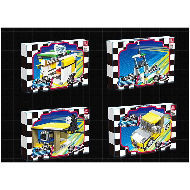 JIESTAR 58103 non  XE DU LỊCH F1 8 TỔ HỢP bộ đồ chơi xếp lắp ráp ghép mô hình Racers FORMULA 1 Đua Tốc Độ 862 khối