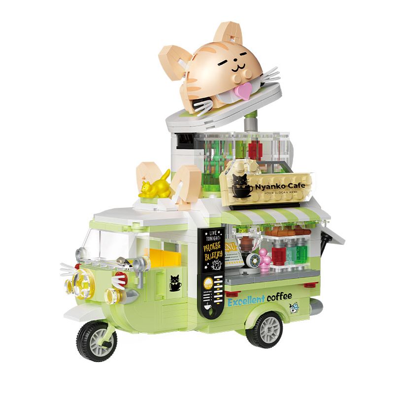 ZHEGAO 663005 non Lego XE CÀ PHÊ MÈO bộ đồ chơi xếp lắp ráp ghép mô hình STAR COFFEE CAR 1424 khối