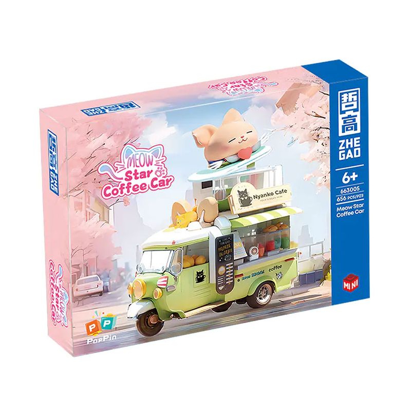 ZHEGAO 663005 non  XE CÀ PHÊ MÈO bộ đồ chơi xếp lắp ráp ghép mô hình STAR COFFEE CAR 1424 khối