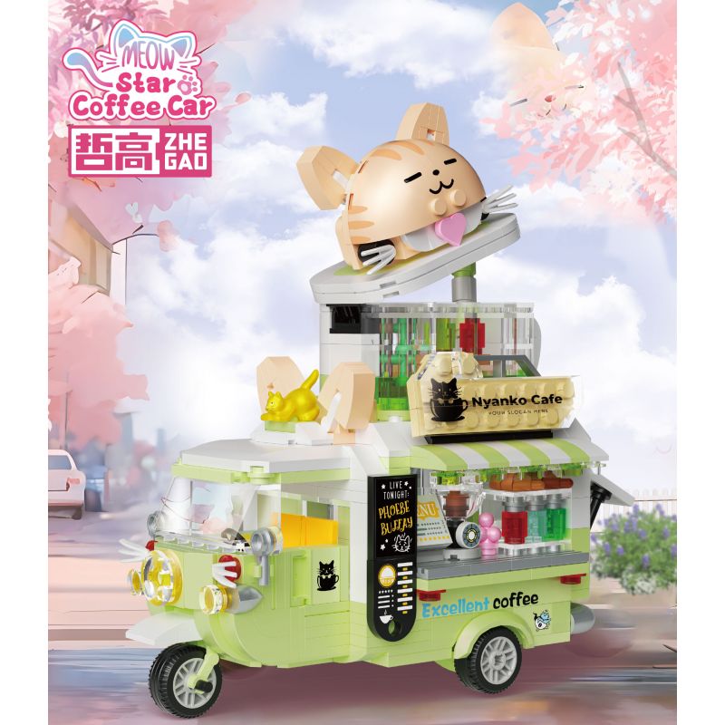 ZHEGAO 663005 non  XE CÀ PHÊ MÈO bộ đồ chơi xếp lắp ráp ghép mô hình STAR COFFEE CAR 1424 khối