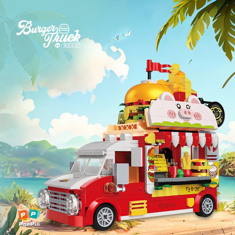 ZHEGAO 663006 non Lego XE TẢI BURGER HEO CON bộ đồ chơi xếp lắp ráp ghép mô hình BURGER TRUCK 566 khối