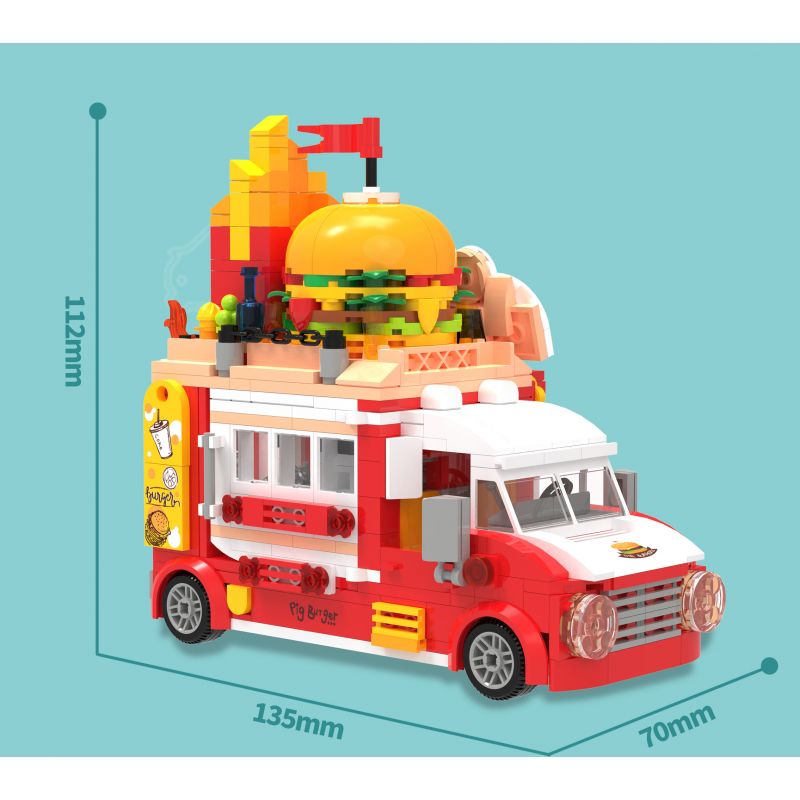 ZHEGAO 663006 non  XE TẢI BURGER HEO CON bộ đồ chơi xếp lắp ráp ghép mô hình BURGER TRUCK 566 khối