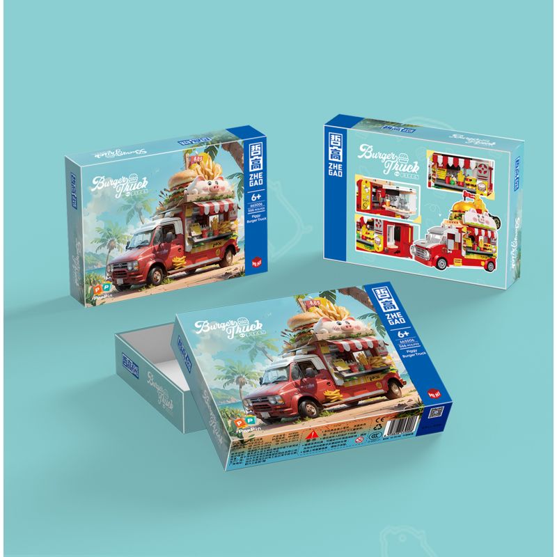 ZHEGAO 663006 non  XE TẢI BURGER HEO CON bộ đồ chơi xếp lắp ráp ghép mô hình BURGER TRUCK 566 khối