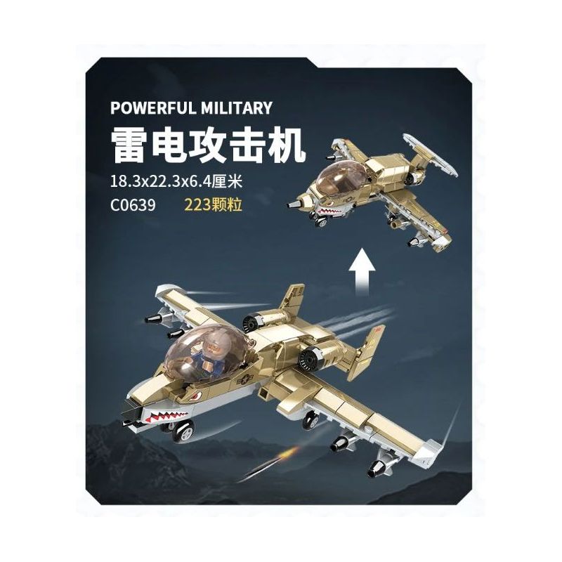 WOMA C0639 0639 non Lego MÁY BAY TẤN CÔNG SẤM SÉT bộ đồ chơi xếp lắp ráp ghép mô hình Military Army POWERFUL MILITARY Quân Sự Bộ Đội 223 khối