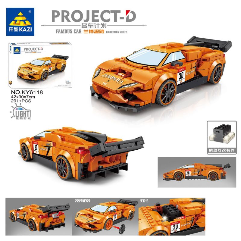 Kazi KY6118 6118 DỰ ÁN XE HƠI NỔI TIẾNG SIÊU MUI TRẦN LAMBO bộ đồ chơi xếp lắp ráp ghép mô hình Speed Champions Racing Cars Đua Xe Công Thức 301 khối