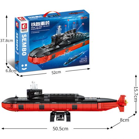 SEMBO 105735 non  TÀU NGẦM HẠT NHÂN CHIẾN LƯỢC TYPE 094 bộ đồ chơi xếp lắp ráp ghép mô hình Iron Blood Heavy Equipment IRON BLOOD HEAVY EQUIPMENT THE TYPE-094 STRATEGIC NUCLEAR SUBMARINE Đặc Nhiệm Máu Và Sắt 996 khối