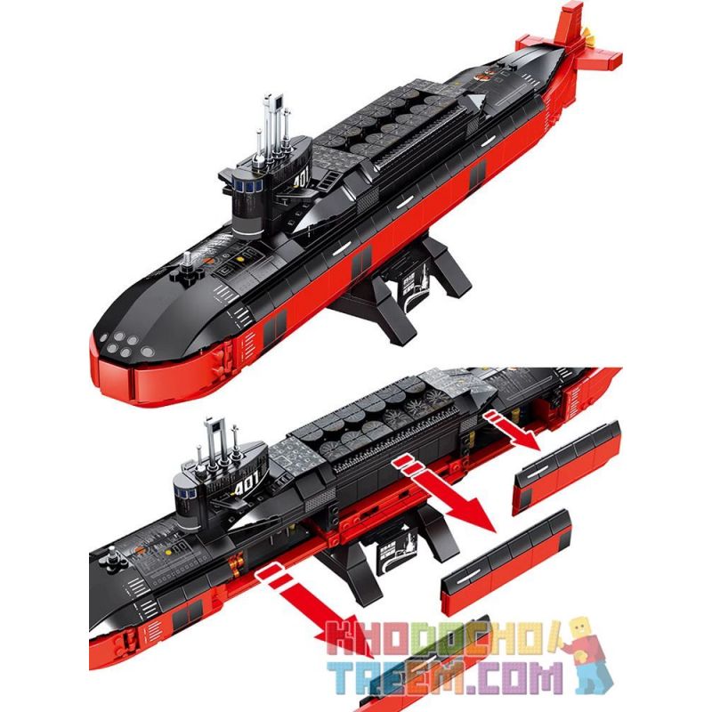 SEMBO 105735 non  TÀU NGẦM HẠT NHÂN CHIẾN LƯỢC TYPE 094 bộ đồ chơi xếp lắp ráp ghép mô hình Iron Blood Heavy Equipment IRON BLOOD HEAVY EQUIPMENT THE TYPE-094 STRATEGIC NUCLEAR SUBMARINE Đặc Nhiệm Máu Và Sắt 996 khối