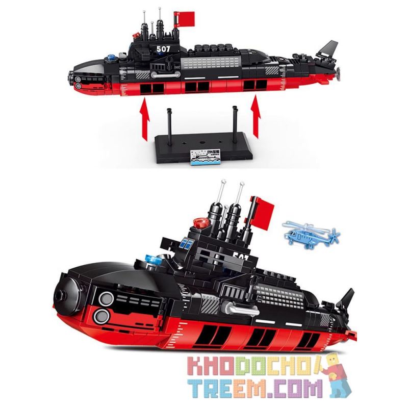 SEMBO 105735 non  TÀU NGẦM HẠT NHÂN CHIẾN LƯỢC TYPE 094 bộ đồ chơi xếp lắp ráp ghép mô hình Iron Blood Heavy Equipment IRON BLOOD HEAVY EQUIPMENT THE TYPE-094 STRATEGIC NUCLEAR SUBMARINE Đặc Nhiệm Máu Và Sắt 996 khối