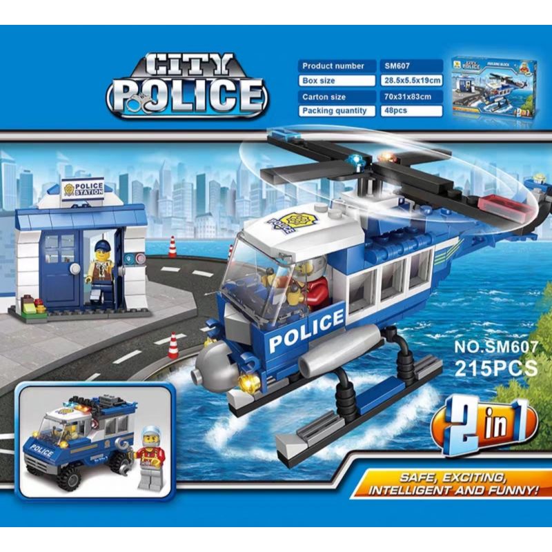 IBLOCK PL-920-17 920-17 PL920-17 STAR MERRY SM607 non Lego TRỰC THĂNG CẢNH SÁT 2 TRONG 1 bộ đồ chơi xếp lắp ráp ghép mô hình Police CITY POLICE 215 khối
