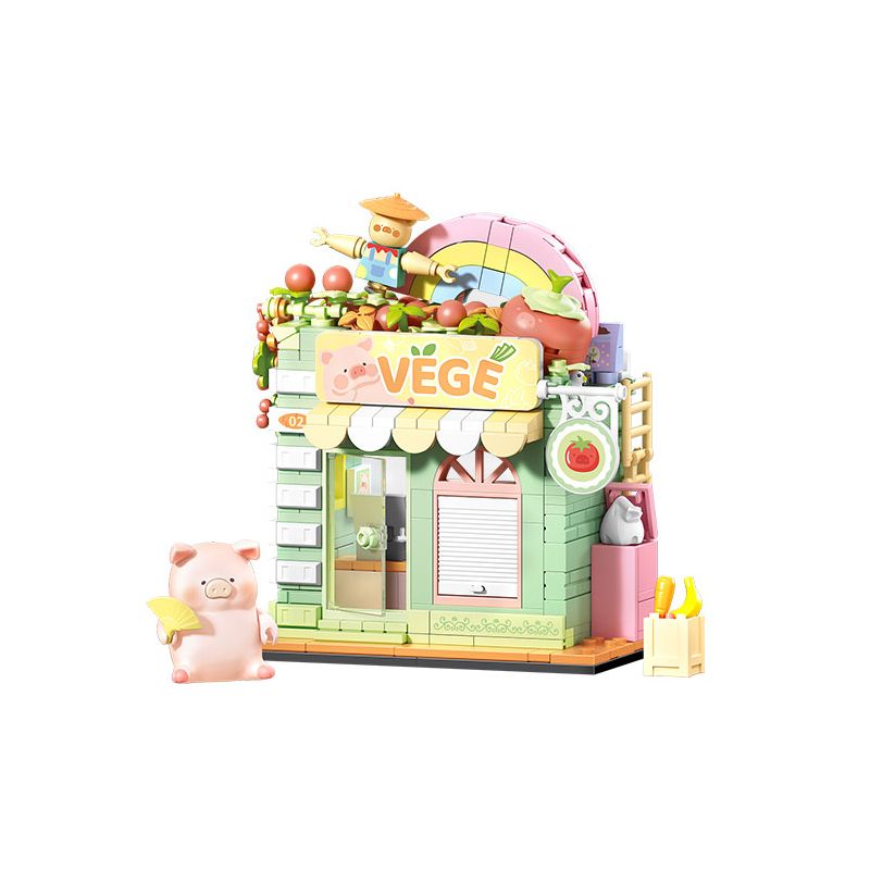 SEMBO 608074 KHU MA THUẬT TUYỆT VỜI CỦA LULU PIG CỬA HÀNG RAU CHAY bộ đồ chơi xếp lắp ráp ghép mô hình 519 khối