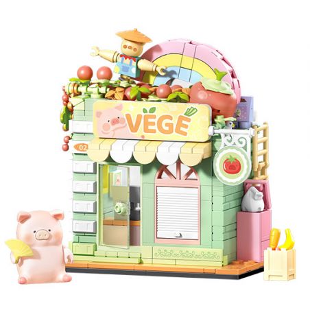 SEMBO 608074 KHU MA THUẬT TUYỆT VỜI CỦA LULU PIG CỬA HÀNG RAU CHAY bộ đồ chơi xếp lắp ráp ghép mô hình 519 khối