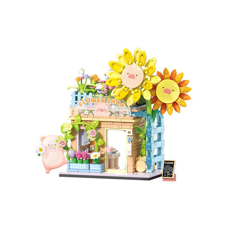 SEMBO 608075 KHU MA THUẬT TUYỆT VỜI CỦA LULU PIG CỬA HÀNG HOA bộ đồ chơi xếp lắp ráp ghép mô hình 564 khối