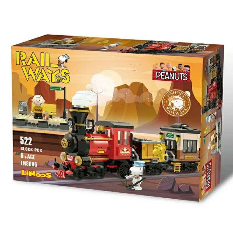 LINOOS LN8086 8086 non Lego TÀU RÌNH MÒ bộ đồ chơi xếp lắp ráp ghép mô hình Movie & Game SNOOPY RAILWAYS Phim Và Trò Chơi 522 khối