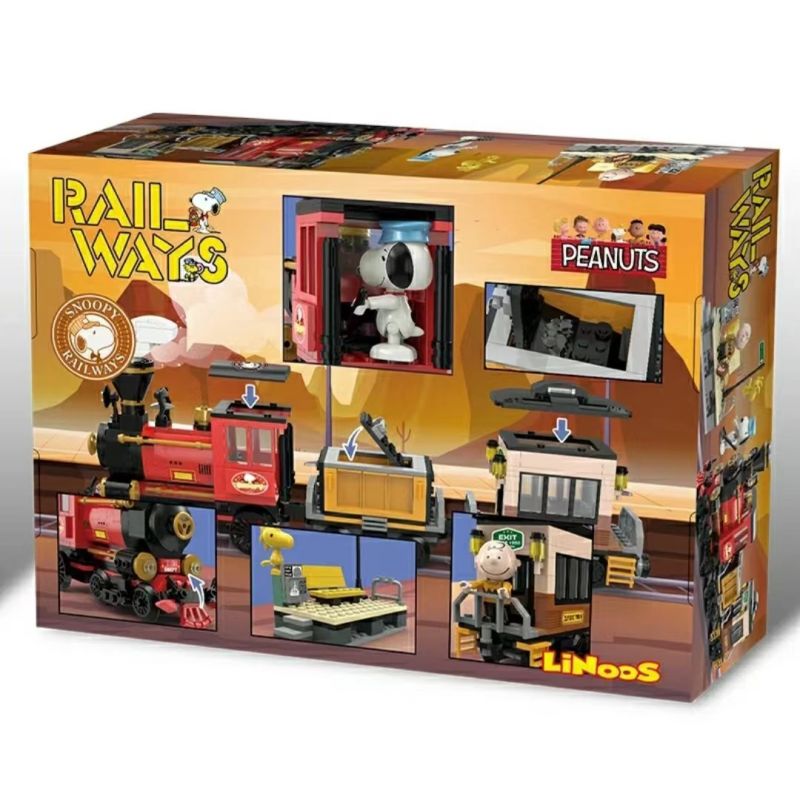 LINOOS LN8086 8086 non  TÀU RÌNH MÒ bộ đồ chơi xếp lắp ráp ghép mô hình Movie & Game SNOOPY RAILWAYS Phim Và Trò Chơi 522 khối