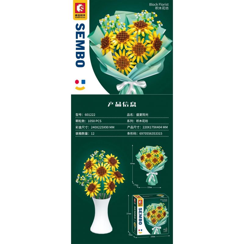 SEMBO 601222 non  NẮNG GIỮA HÈ bộ đồ chơi xếp lắp ráp ghép mô hình Flowers BLOCK FLORIST Hoa 1050 khối