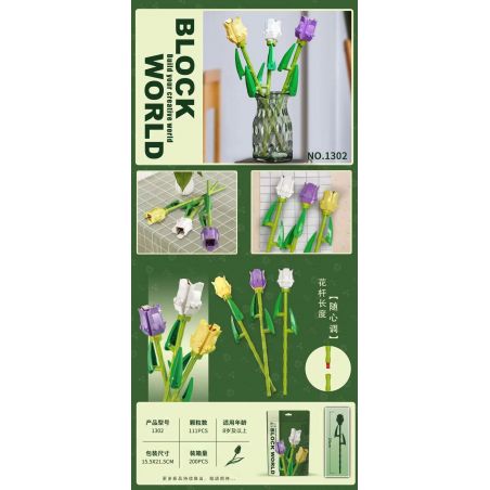 1302 non  HOA TULIP bộ đồ chơi xếp lắp ráp ghép mô hình Creator Sáng Tạo 111 khối
