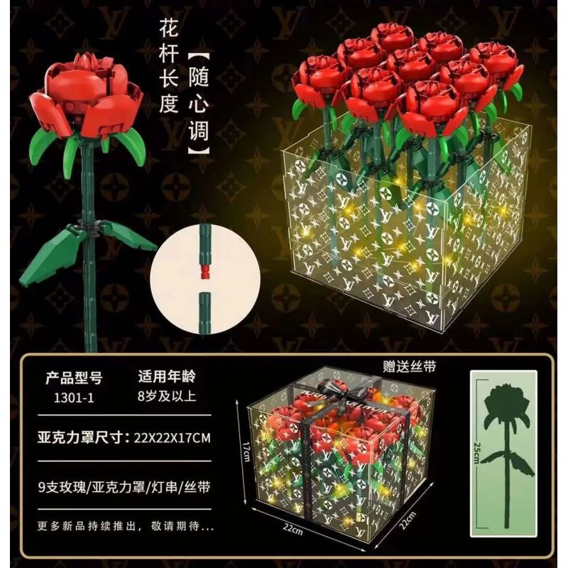 1301-1 non  9 BÔNG HỒNG bộ đồ chơi xếp lắp ráp ghép mô hình Creator Sáng Tạo