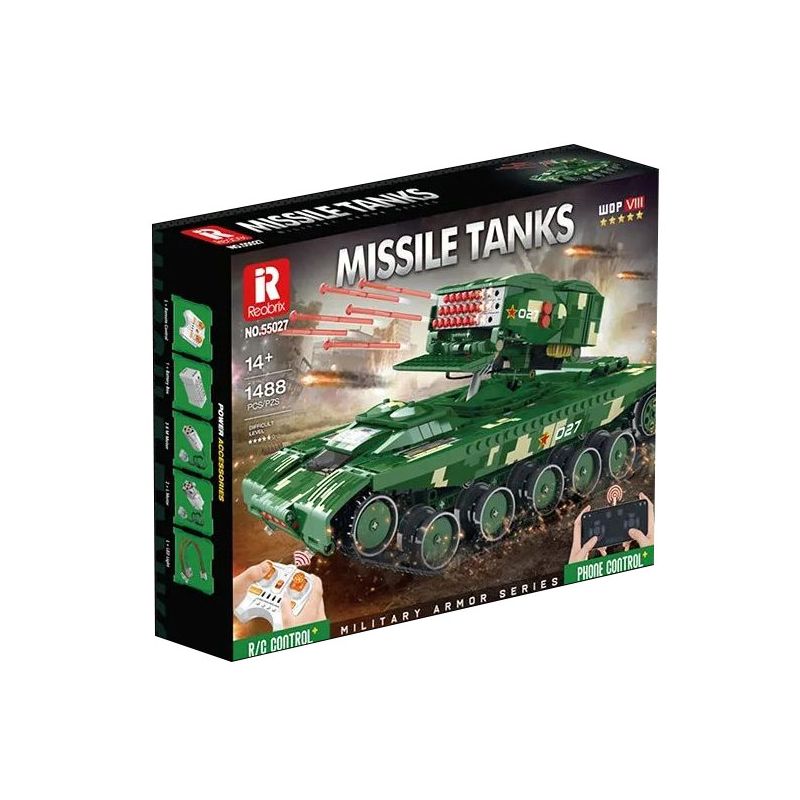 REOBRIX 55027 non  XE TĂNG TÊN LỬA bộ đồ chơi xếp lắp ráp ghép mô hình Military Army MISSILE TANKS Quân Sự Bộ Đội 1488 khối