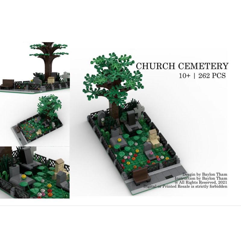 REBRICKABLE MOC-65701 65701 MOC65701 non Lego SÂN NHÀ THỜ bộ đồ chơi xếp lắp ráp ghép mô hình Creator CHURCH CEMETERY Sáng Tạo 262 khối