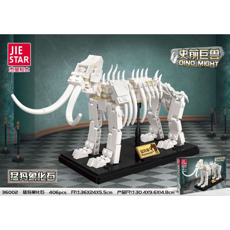 JIESTAR 36002 non  HÓA THẠCH VOI MA MÚT bộ đồ chơi xếp lắp ráp ghép mô hình DINO MIGHT 406 khối