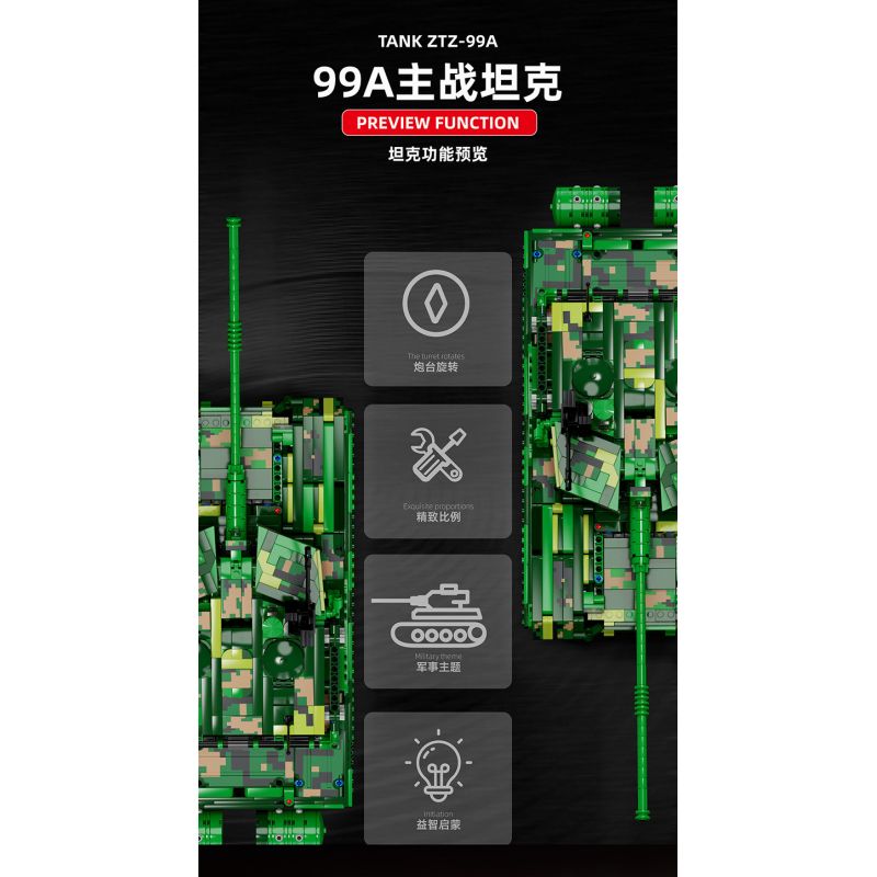 TA GAOLE T4010 4010 non  XE TĂNG CHIẾN ĐẤU CHỦ LỰC ZTZ-99A bộ đồ chơi xếp lắp ráp ghép mô hình Military Army ZTZ-99A TANK Quân Sự Bộ Đội 1918 khối