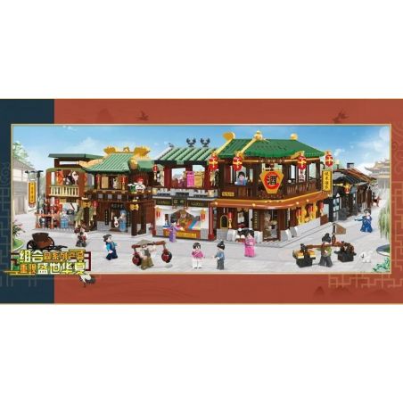 JIESTAR 89001 non  THỊNH VƯỢNG HOA HẠ 6 KIỂU TIỆM BÁNH HẤP TUNG HỨNG ĐƯỜNG PHỐ QUẦY MŨ TRE XE RAU NGUỘI CỦ QUẢ PHI TIÊU bộ đồ chơi xếp lắp ráp ghép mô hình Historical 360 khối