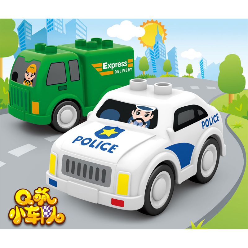 SEMBO 690001 non  XE CHUYỂN PHÁT NHANH CẢNH SÁT LÙI BÉ KAKI bộ đồ chơi xếp lắp ráp ghép mô hình CACHEEBO