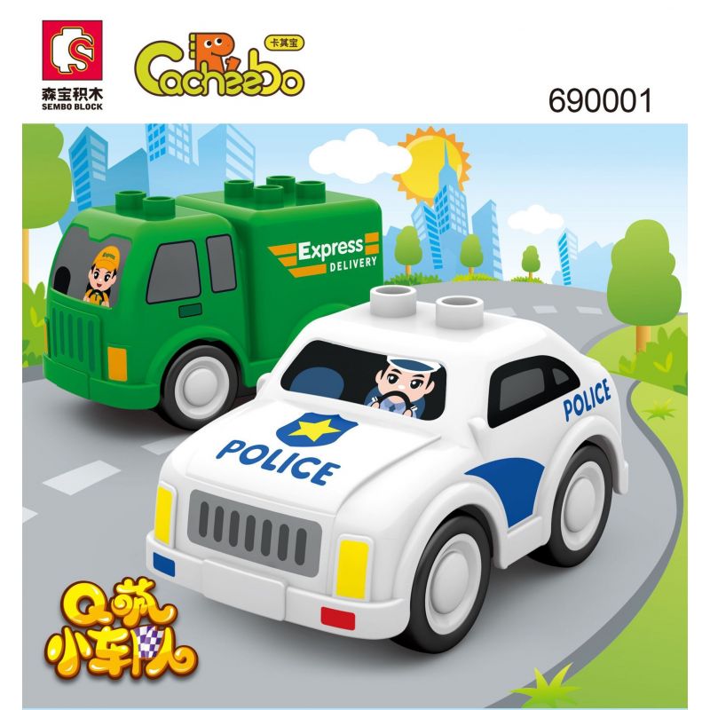 SEMBO 690001 non  XE CHUYỂN PHÁT NHANH CẢNH SÁT LÙI BÉ KAKI bộ đồ chơi xếp lắp ráp ghép mô hình CACHEEBO