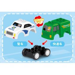 SEMBO 690001 non  XE CHUYỂN PHÁT NHANH CẢNH SÁT LÙI BÉ KAKI bộ đồ chơi xếp lắp ráp ghép mô hình CACHEEBO