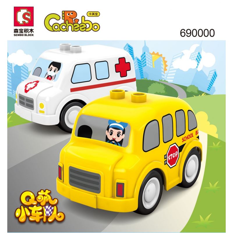 SEMBO 690000 non  XE CỨU THƯƠNG BUÝT KÉO LẠI BÉ KAKI bộ đồ chơi xếp lắp ráp ghép mô hình CACHEEBO