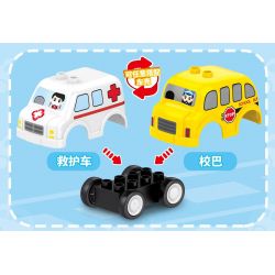 SEMBO 690000 non  XE CỨU THƯƠNG BUÝT KÉO LẠI BÉ KAKI bộ đồ chơi xếp lắp ráp ghép mô hình CACHEEBO