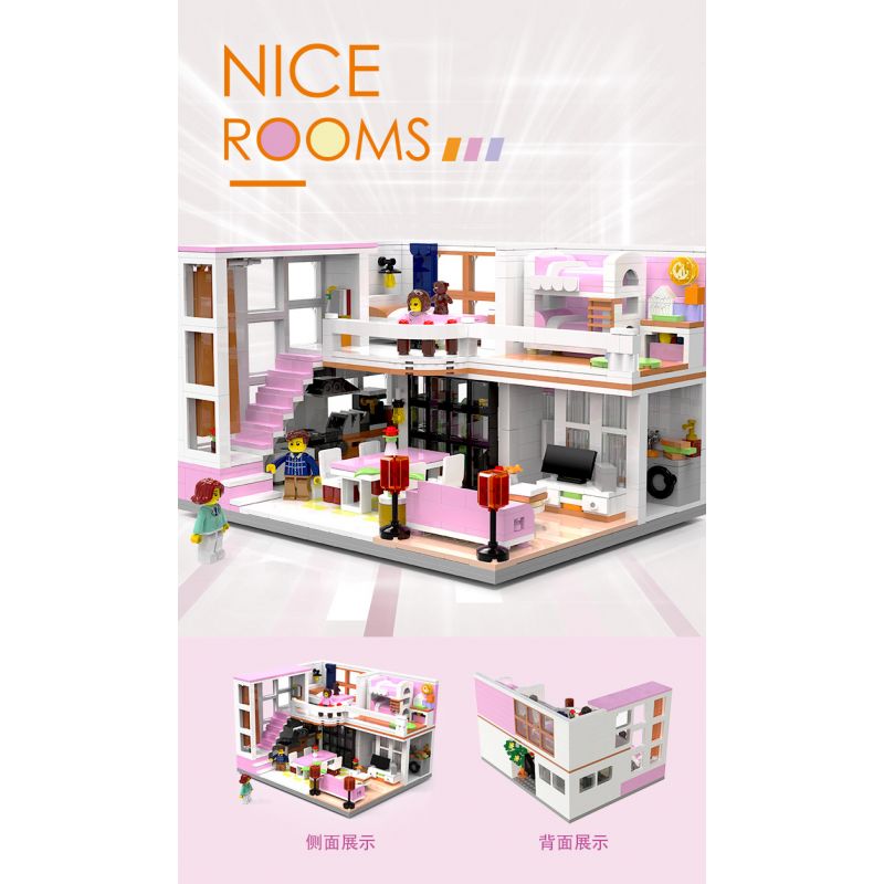 ZHEGAO 00338 non  NGÔI NHÀ ĐẸP bộ đồ chơi xếp lắp ráp ghép mô hình Creator NICE ROOMS Sáng Tạo 1220 khối