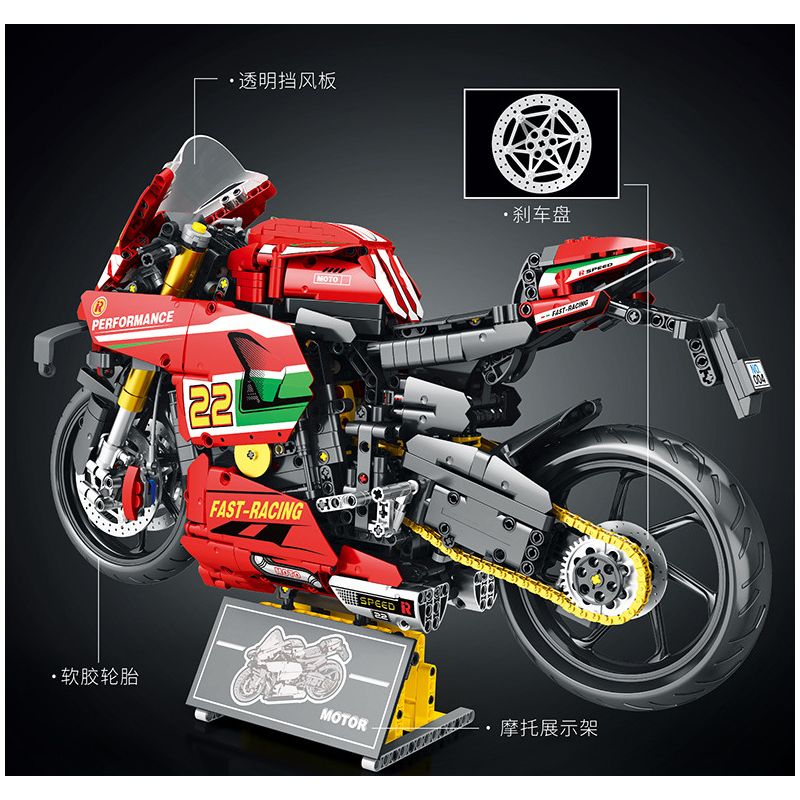 JUHANG TECHNOLOGY 85004 non  MÔ TÔ DUCATI V4R tỷ lệ 1:5 bộ đồ chơi xếp lắp ráp ghép mô hình  Kỹ Thuật Công Nghệ Cao Mô Hình Phương Tiện 1966 khối